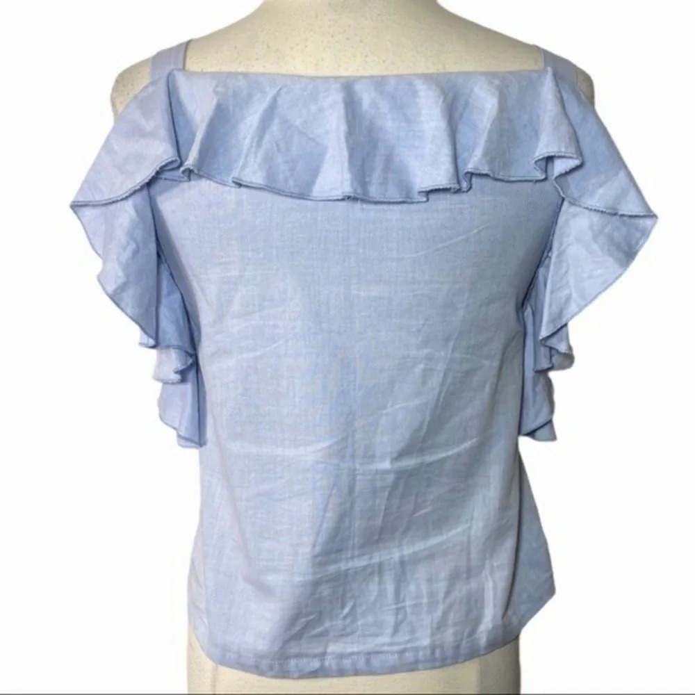 Maven West blue chambray ruffle top size small - Picture 5 of 9